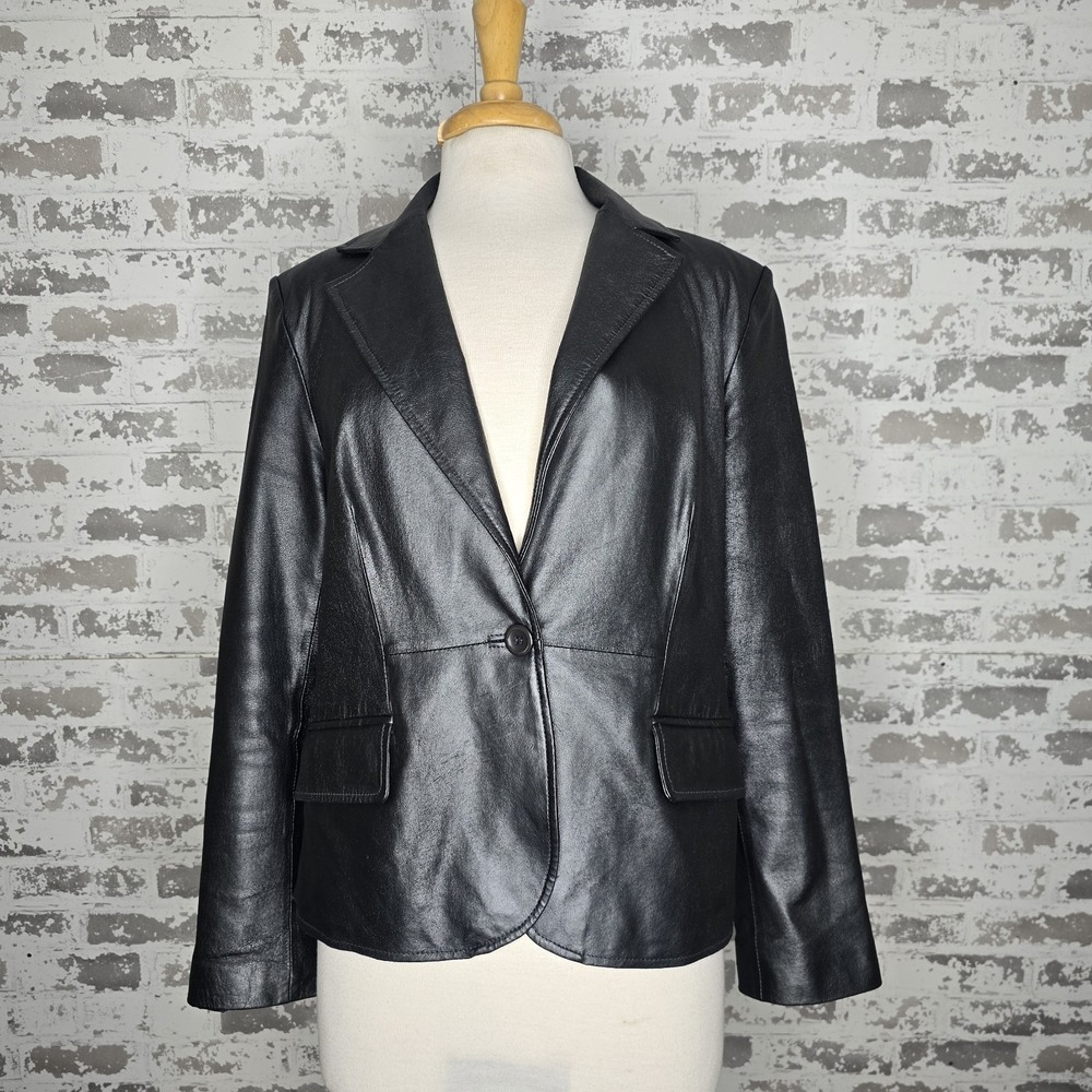 Worthington Leather Jacket Womens Size Medium Black Tailored Lined One Button